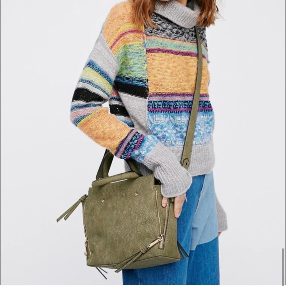 Free People Olive Green Structured Satchel Bag